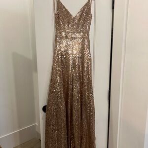 Rose Gold Sequin V-Neck Evening Dress